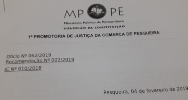 Ministério Público faz Recomendação á Prefeitura de Pesqueira-PE