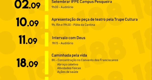 (Convite Importante!) O IFPE Campos Pesqueira terá Programação Especial neste Setembro Amarelo