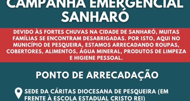 A CÁRITAS LANÇA CAMPANHA EMERGENCIAL PARA AJUDAR SANHARÓ