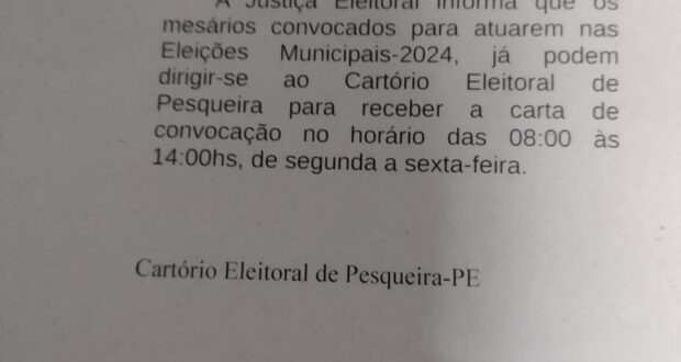 ATENÇÃO Mesários: COMUNICADO DA JUSTIÇA ELEITORAL